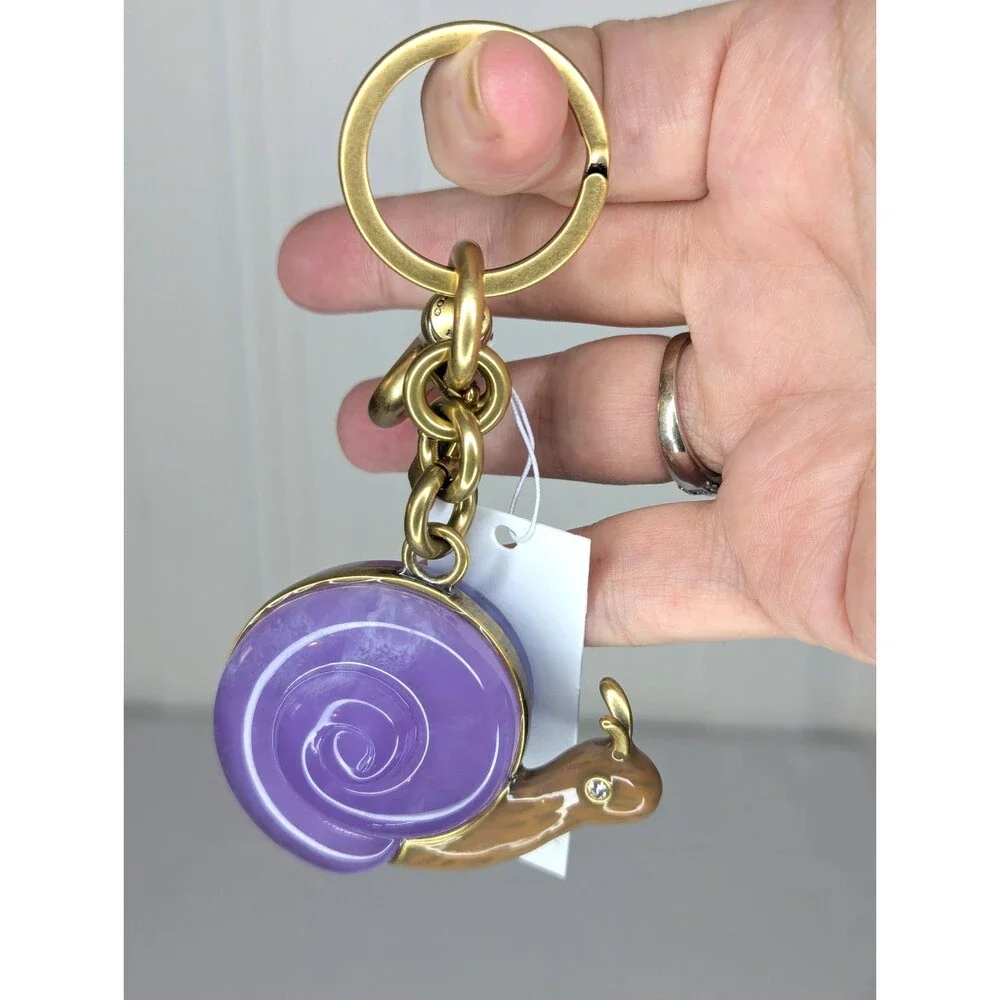 Coach Snail Bag Charm With Key Ring In Brass Purple CAX69 Keychain NWT